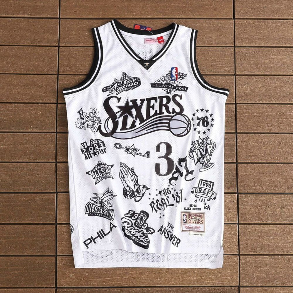 NBA Philadelphia 76ers #3 White Tattoo Swingman Jersey - Allen Iverson